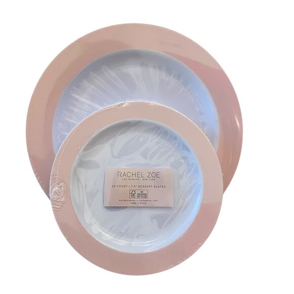 36pc Rachel Zoe Posh Pink & White Disposable Round Dinner/Dessert Plate Set New - Picture 2 of 15